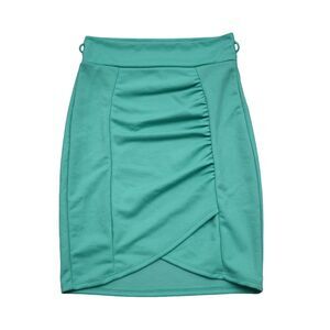 Imagenation Skirt Womens S Green Pleated Banded Waist Pull On Pencil Cut